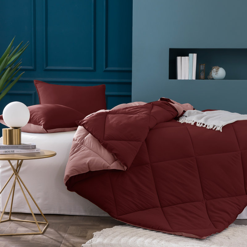 Ensemble d'édredon réversible en microfibre 2 pièces , Édredon simple + 1 Taie décorative, Rouge antique / vieux rose