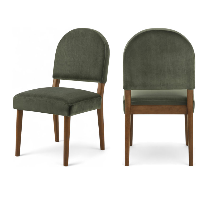 Chaise rembourrée Varinelle, Velours vert, Noyer
