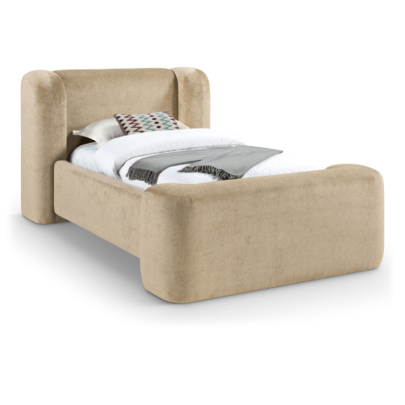 Modena Jadeth Chenille Fabric Bed, Beige Chenille Fabric, Twin