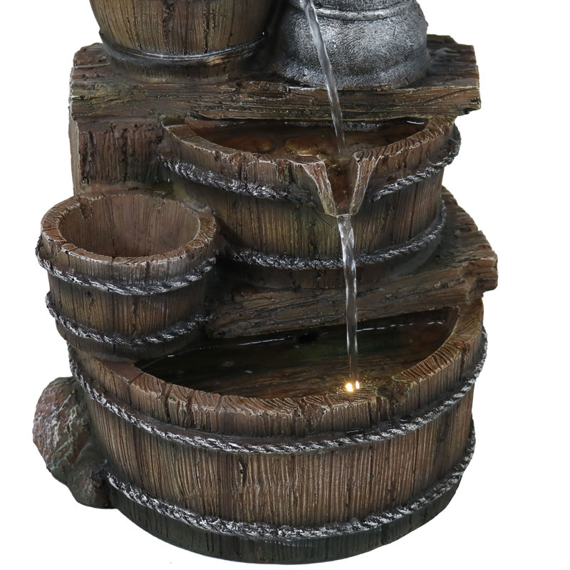 Oak Brook Weather-Resistant Farmhouse Pump and Barrels Polyresin Outdoor Water Fountain with Light