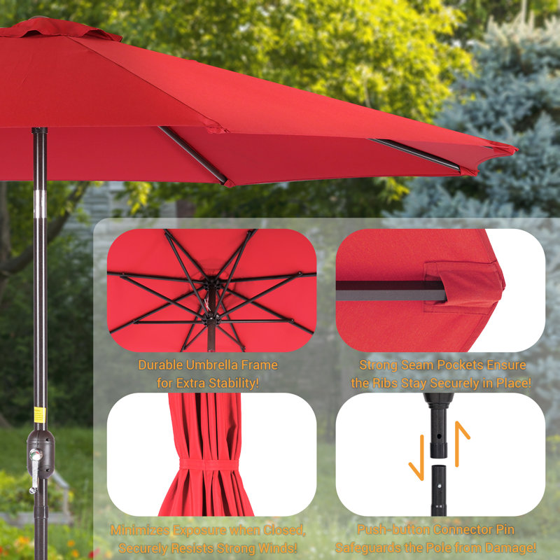 Parasols de marché et abat-jour 9 pi, parasol de table pour l'extérieur et le patio, Rouge