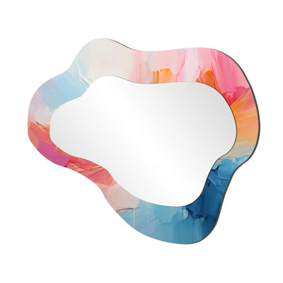 Pink Bliss Sunset Celebration - Abstract Painting Asymmetrical Decorative Mirror, Modern Cloud Large Wall Mirror, Printed Metal Art