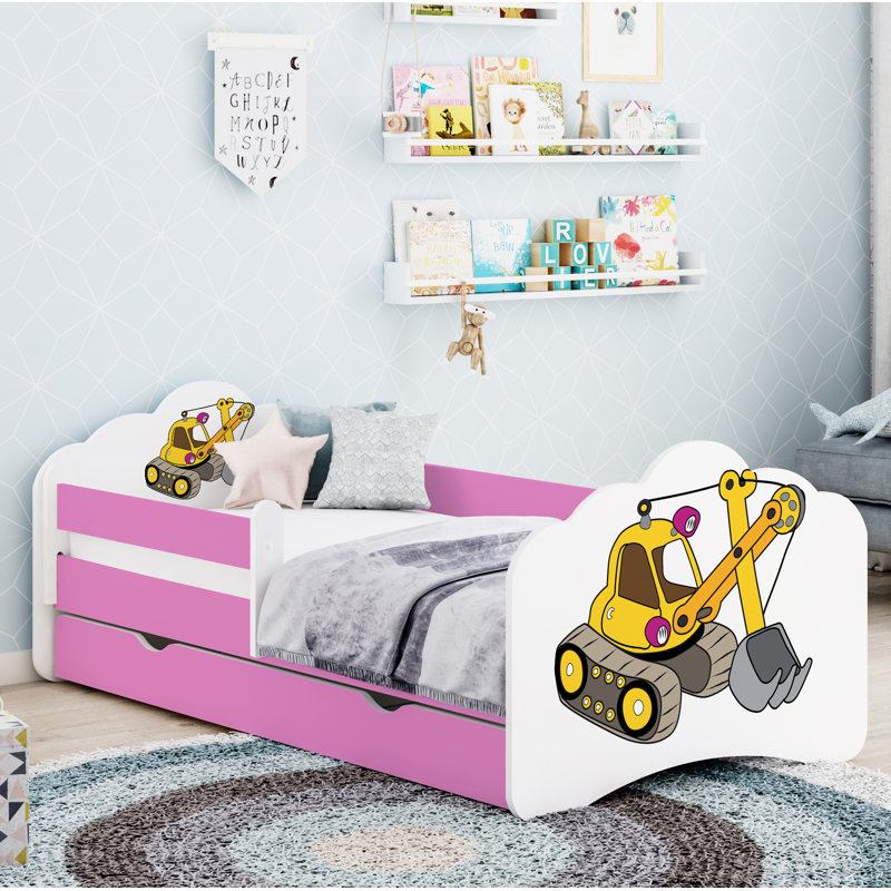 Rio Cot Bed / Toddler Bed Frame with Drawers, 65 x 80 x 160cm, Pink