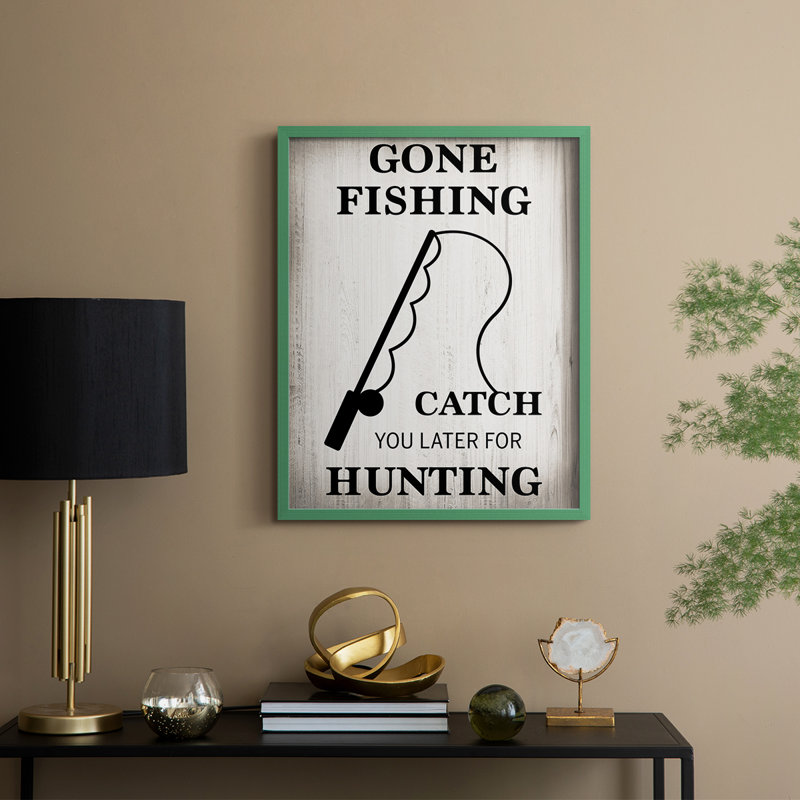 Gone Fishing Framed Print - Solid Wood, Green, 30" H x 24" W