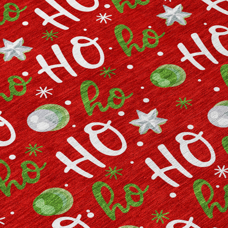 Festive Red Synthetic Washable 5' x 7' Holiday Rug