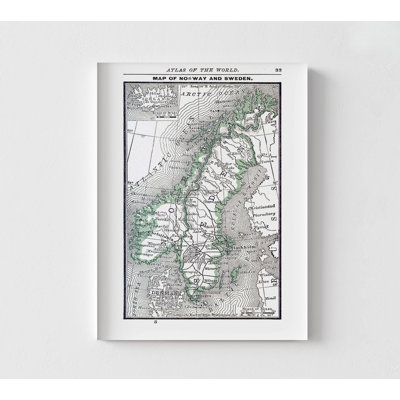 Norvège, Suède, Alden, 1886, affiche de carte de pays européens nordiques, chalet, décoration murale chalet d'hiver rustique