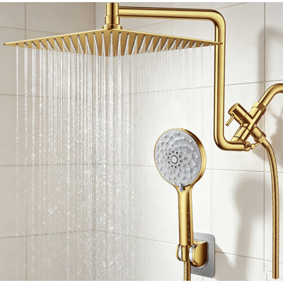 Pomme de douche double 12 po, bras réglable et douchette à 6 réglages