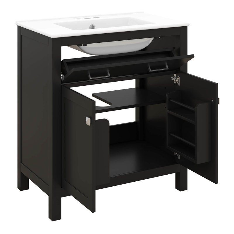 60" Bathroom Vanity With Double Sink, Bathroom Vanity Set With Double Vanities (Separate), Adjustable Shelf, Soft Close Doors And Flip Drawer