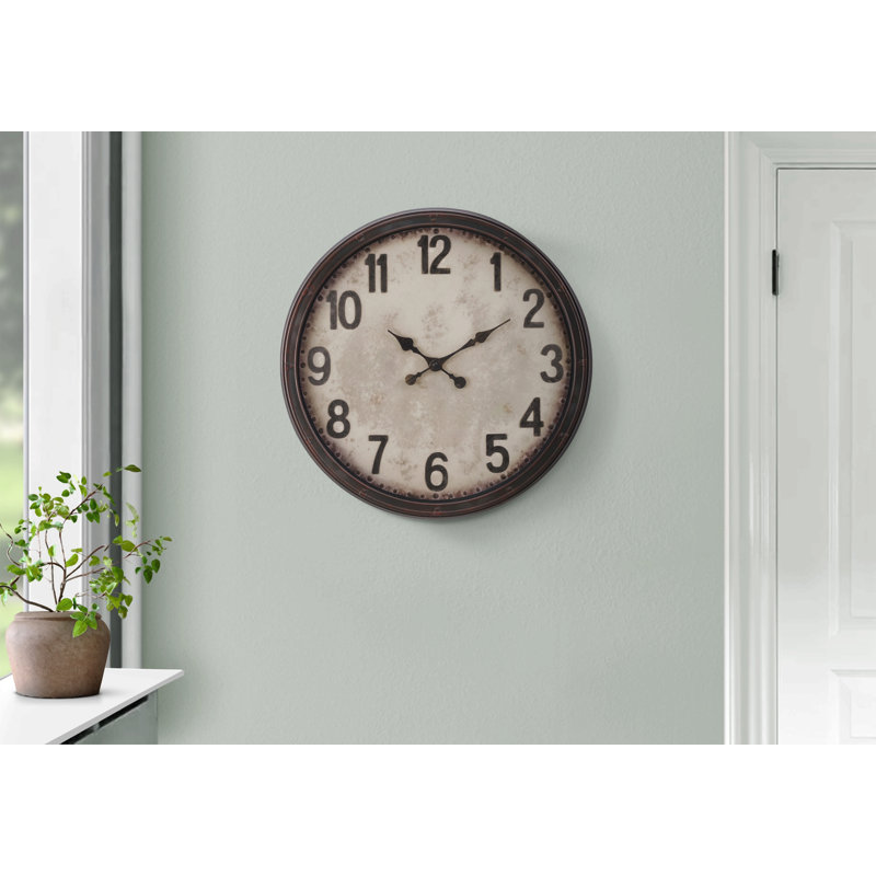 Clocks, 20" Round, Wall Clock, Antique Brown, Transitional