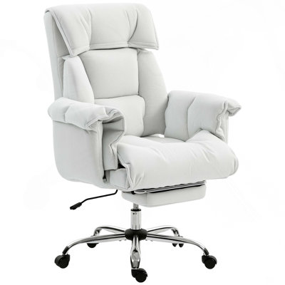 High Back Office Chair, Reclining Desk Chair with Footrest, Thick Cushion, High Resilience Foam, Adjustable Height, Rolling Wheels, Cream White