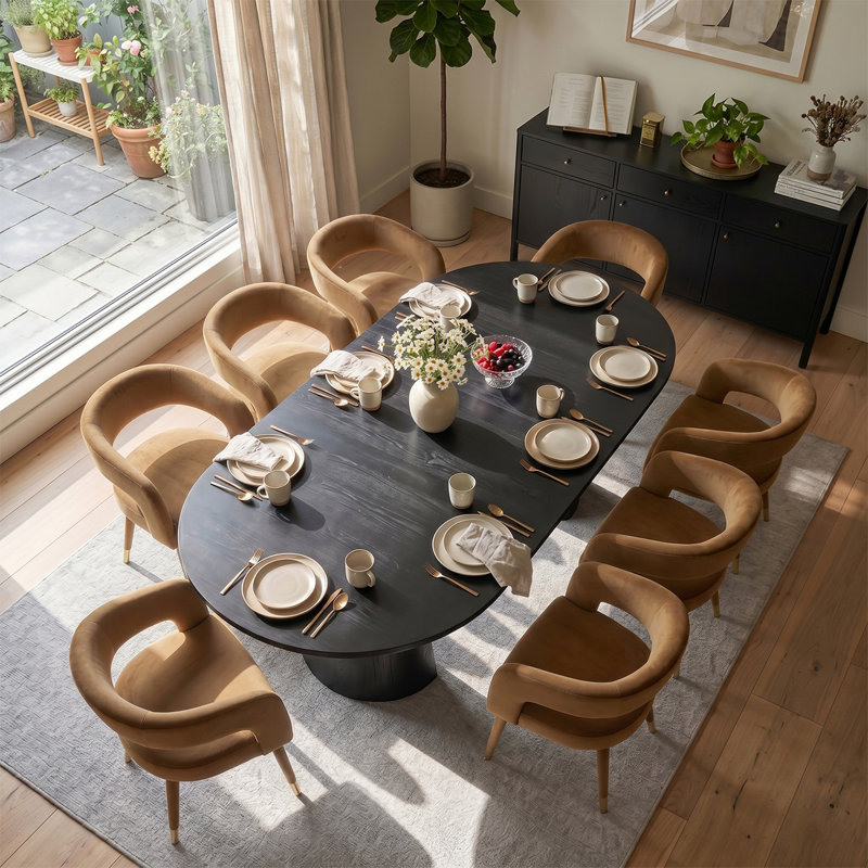 Ensemble de table de salle à manger extensible Modern 47 "à 83" avec chaises rembourrées en velours, Chameau