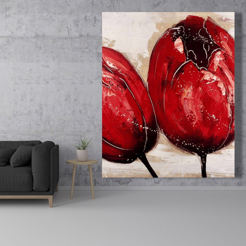 Deux tulipes rouges - Toile de chambre à coucher florale pour la décoration intérieure