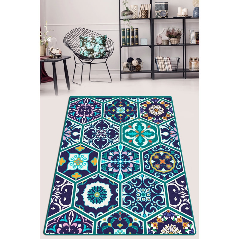 Antibacterial Washable Area Rug, 4 x 7.9 Feet, 100% Polyester with Non-Slip Felt Dot Underside | Pile Height: 0.16 in, Total Thickness: 0.39 in | Perfect for Living Room, Bedroom, & Home Decor, Machine Washable