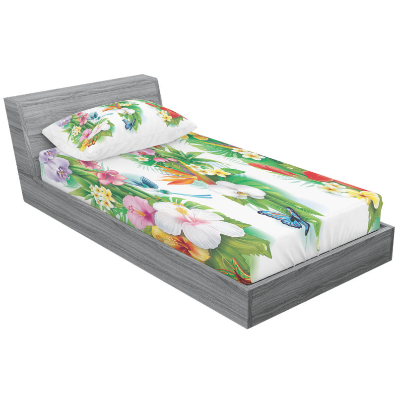 Microfiber Floral Sheet Set, Twin Sheet Set with Fitted Sheet