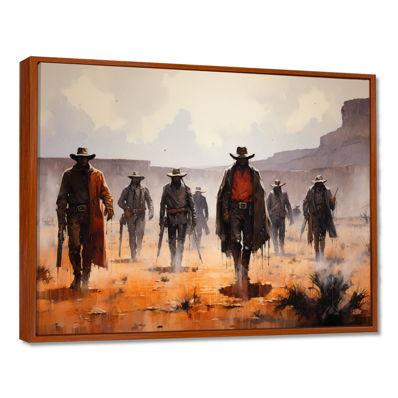 «Western Frontier Vigilantes Cowboys I», art mural sur toile Western, H 12 po x l 20 po x P 1 po, Cadre flottant brun
