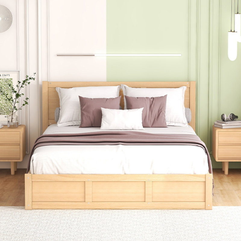 Grand lit plateforme en bois avec rangement inférieur et 2 tiroirs, Grand