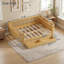 Lit plateforme breveté en bois à profil bas avec garde-corps et 2 tiroirs de rangement, simple / double, blanc / naturel-1582012353-1582012358