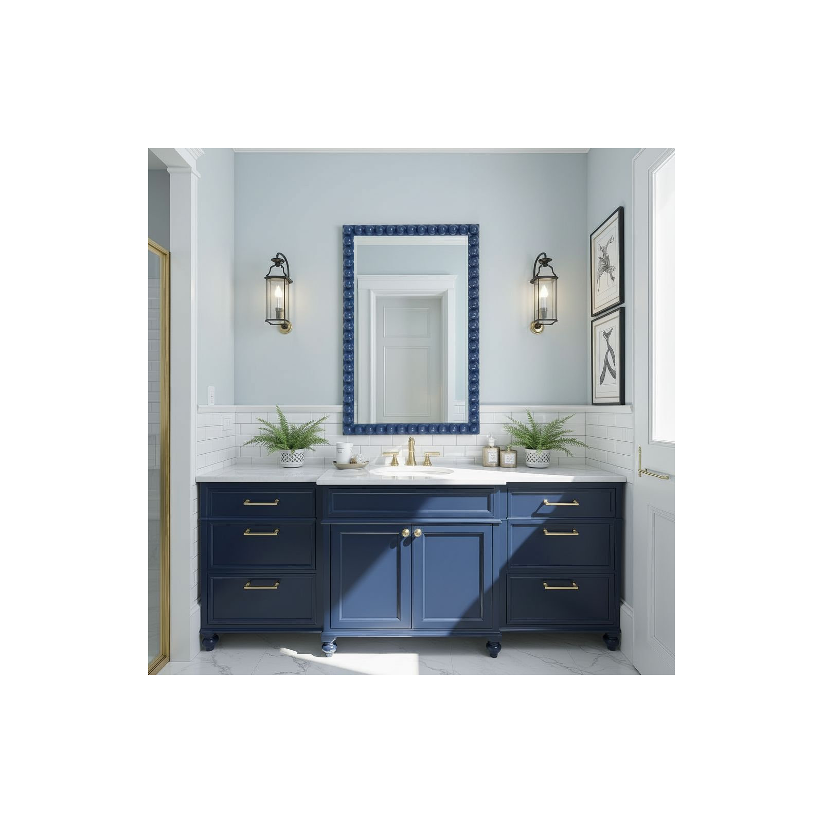 Varsha Rectangle  Glossy Nickle Mirror, Navy