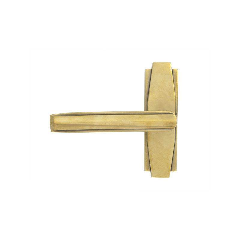 Art Deco Interior Mortise Door Handle, Aged Brass