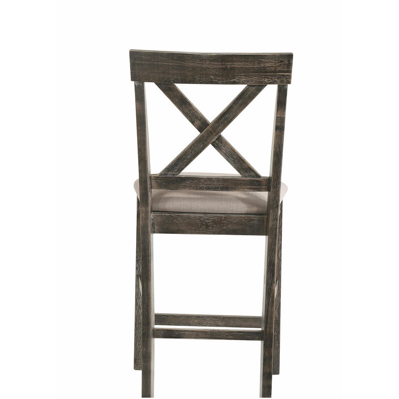 Tabouret de bar Martha II en lin beige et gris patiné (ensemble de 2 pièces)