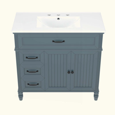 Meuble-lavabo avec lavabo, armoire de salle de bain bleue avec tiroirs, cadre solide et panneau de fibres à densité moyenne, un paquet