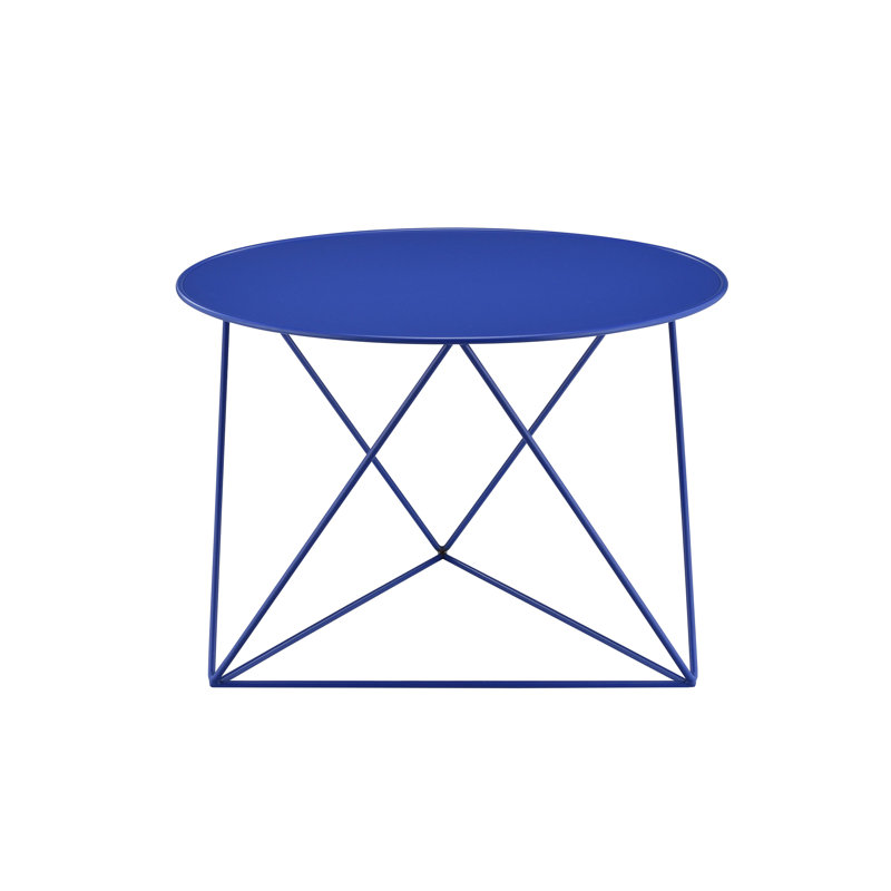 Table d'appoint moderne en métal bleu avec plateau rond et pieds triangulaires, P 23 po x l 17 po H, table 13 lb, 23 po 17 po, poids léger