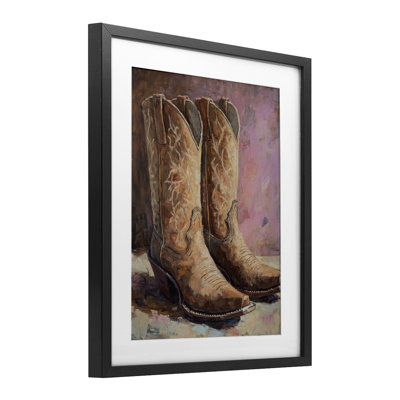 Distressed Brown Cowboy Boots Framed Print Under Glass, design by Petal Prints Design