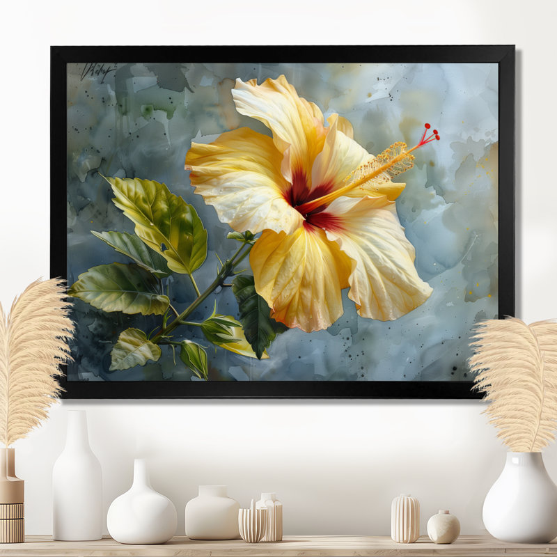 Décoration murale Vanesa - Hibiscus, Toile encadrée noire simple, H 12 po x l 20 po x P 1 po