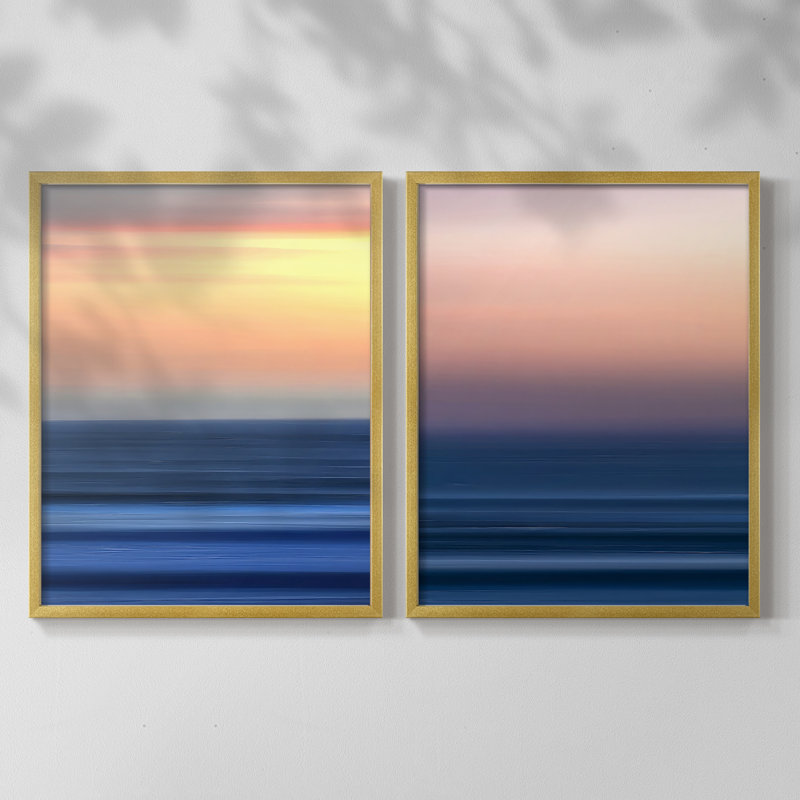 «Sunset Seascape I», reproduction encadrée de qualité supérieure - prête à être accrochée - aucun clou requis - aucun clou requis