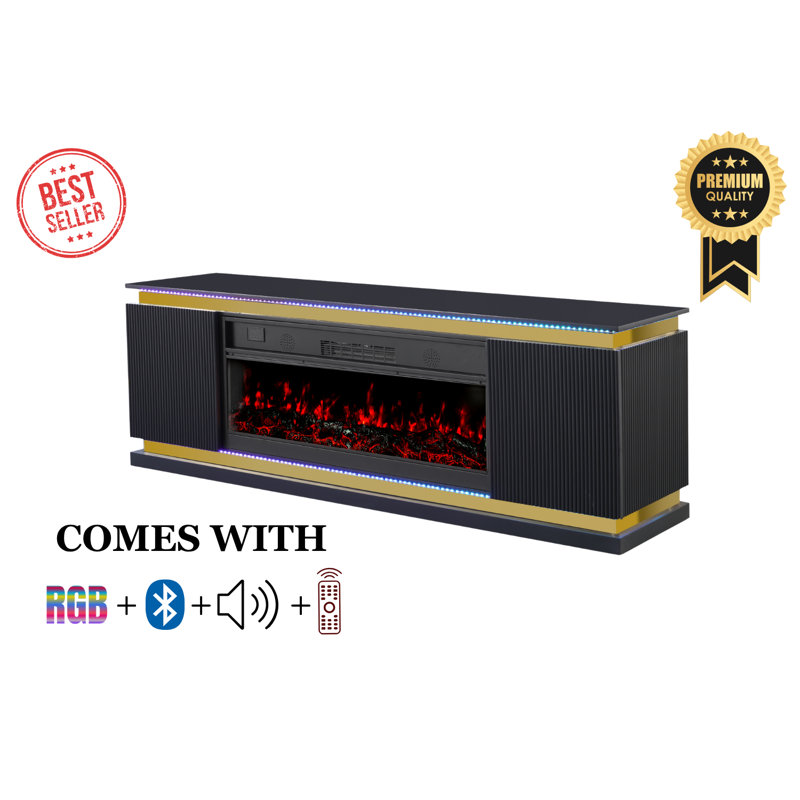 Meuble télé / foyer électrique ultrabrillant, lumières à DEL RVB, haut-parleur Bluetooth, télécommande - aucun assemblage requis