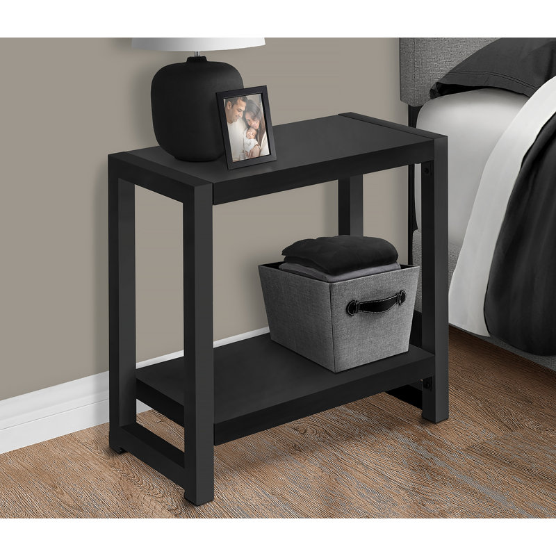 Table d'appoint, côté, bout, étroit, petit, 2 niveaux, stratifié noir, métal noir, contemporain, moderne, Noir