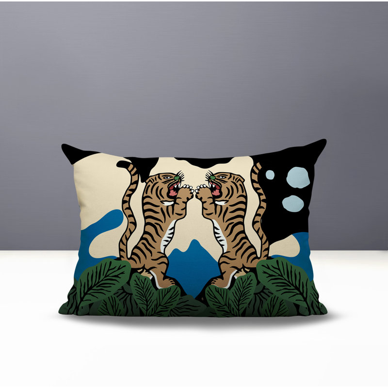 Oreiller rectangulaire réversible intérieur / extérieur Mikro Tiger, Turquoise, H 20 po x l 14 po
