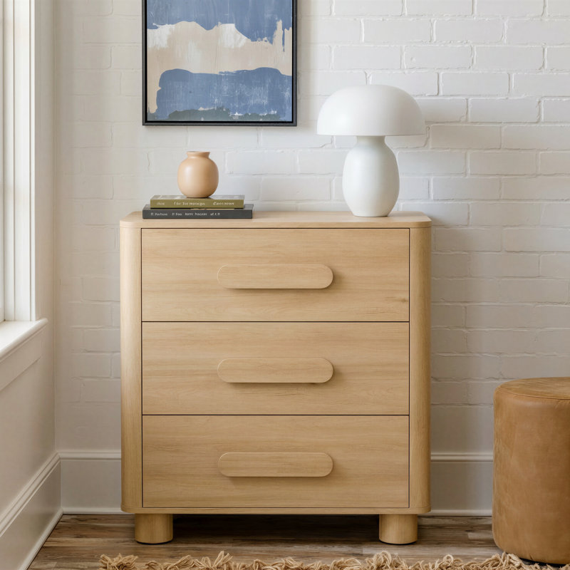 Lumo 3-Drawer Dresser with Wood Rounded Legs