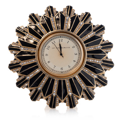 Art Deco Collection Modern & Contemporary Analog Quartz Movement / Crystal Tabletop Clock in Black/Gold