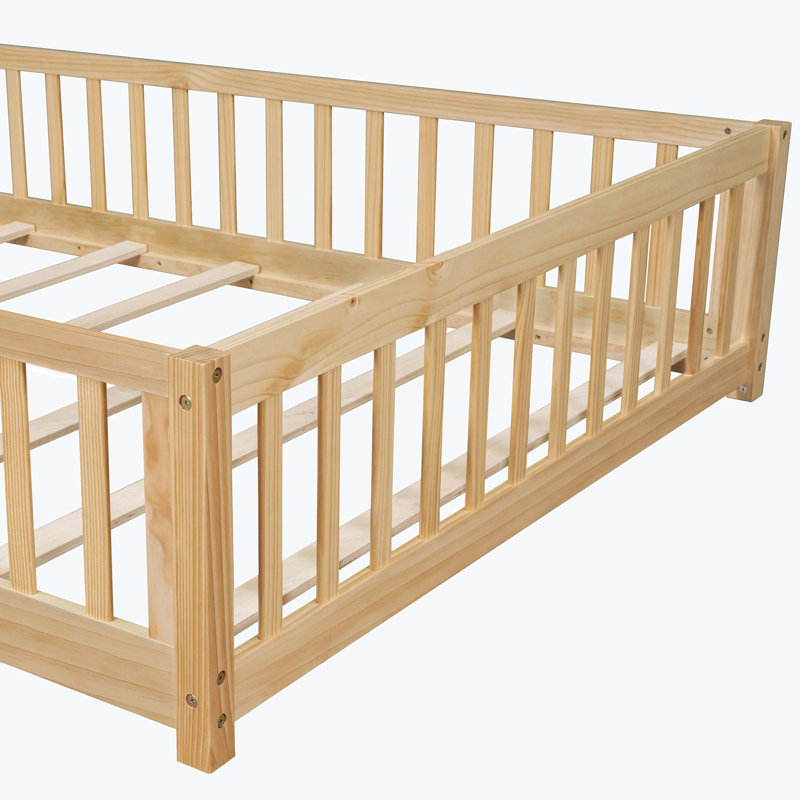 Floor Platform Bed with Fence Guardrails and Door