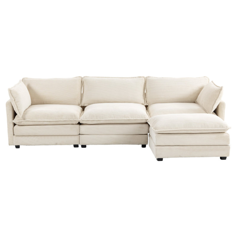 Canapé modulaire en L 112 po 4 pièces Redenius, Velours côtelé beige