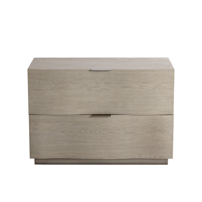 Beige Oak Veneer Modern 2-Drawer Nightstand