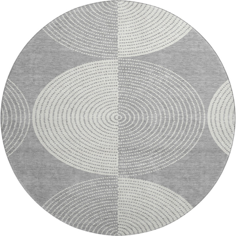 Premium Machine Washable Mayfield AMF2275 Geometric Rug, Gray, 8' Round