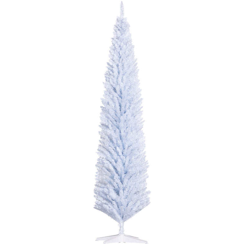 Arbre de Noël artificiel mince 8 pi, blanc, 618 extrémités de branches, ignifuge, installation facile, plastique blanc 8 pi, mince, ignifuge, assemblage, base