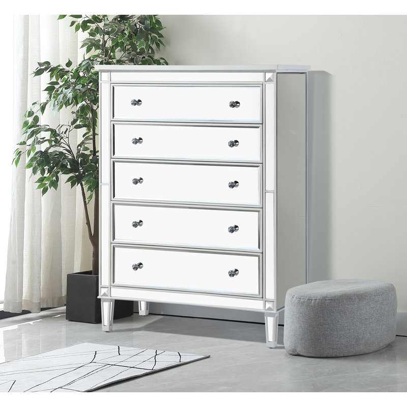 SPARKS 5 - Drawer 36'' W Chest, Mirrored/Antique White