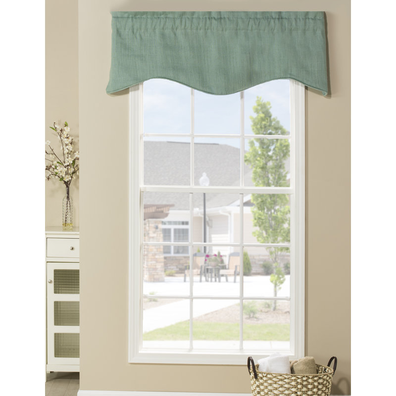 Burlap Scalloped 52'' W Window Valance, Blue