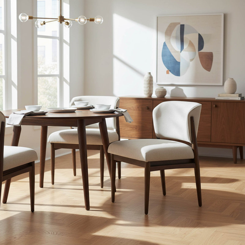 Chaise rembourrée en bois massif Halren - Lin taupe, Lin taupe