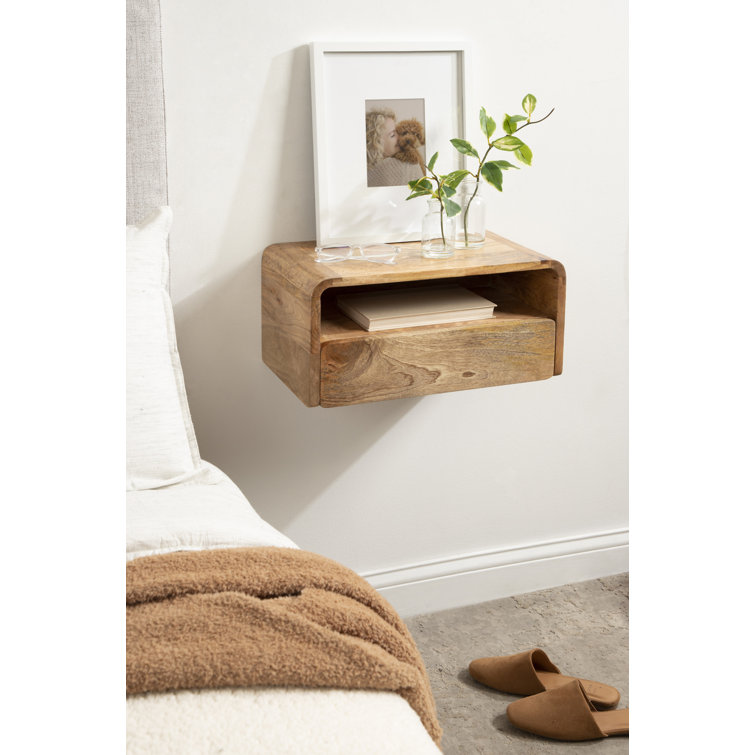 Langley Mango Solid Wood Floating Shelf with Drawer