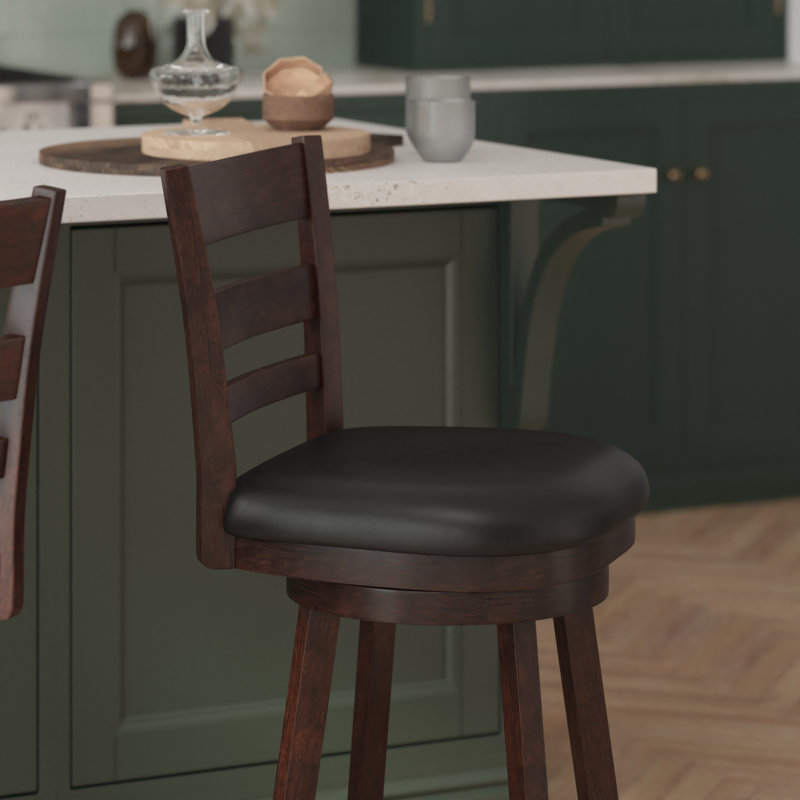 Commercial Grade Classic Ladderback Swivel Bar Height Barstool with Padded, Upholstered Seat