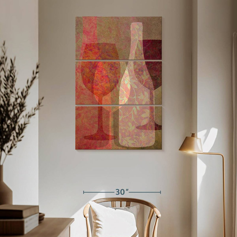 Yarlin, bouteille de vin et verres, H 65 po x l 42 po