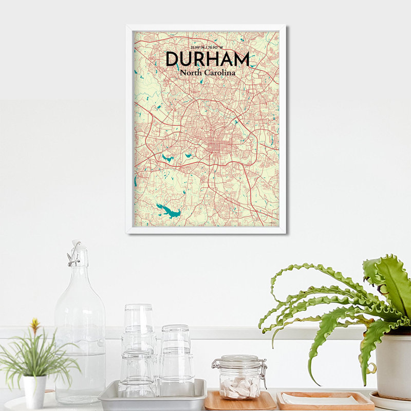 Durham City Map, impression, Vert / beige, H 24 po x l 18 po
