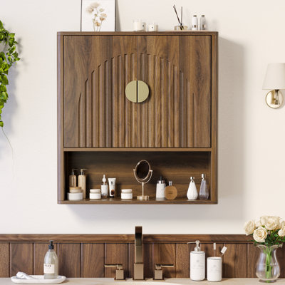 23.4" Bathroom Wall Cabinet With Fluted Doors, Over The Toilet Storage Cabinet With Adjustable Shelf & Open Bottom Shelf, Wall Mounted Medicine Cabinet For Bathroom, Kitchen & Laundry Room