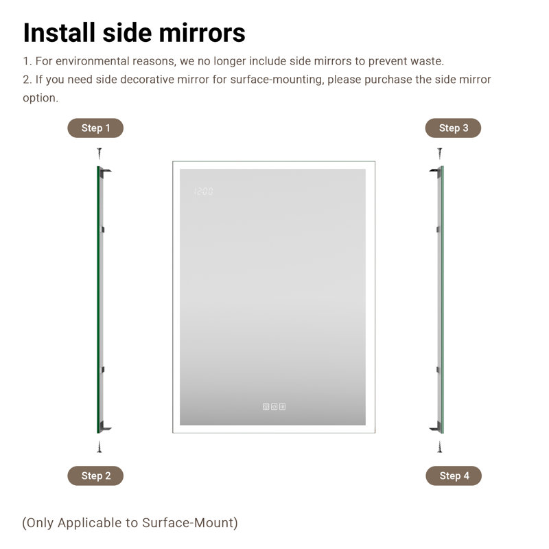 4X26" Side Mirror for Medicine Cabinet, 26" H x 4" W x 5" D, Left Hand/Outswing