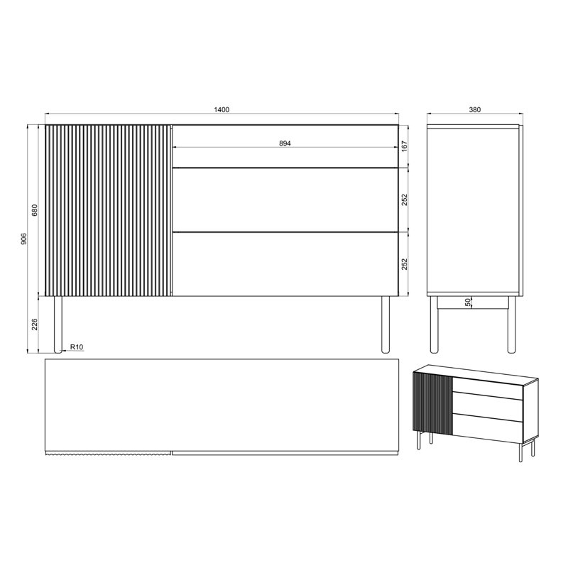 Cantey 140cm Sideboard