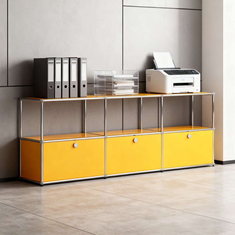 Armoire de rangement modulaire en métal avec tablettes réglables, Jaune